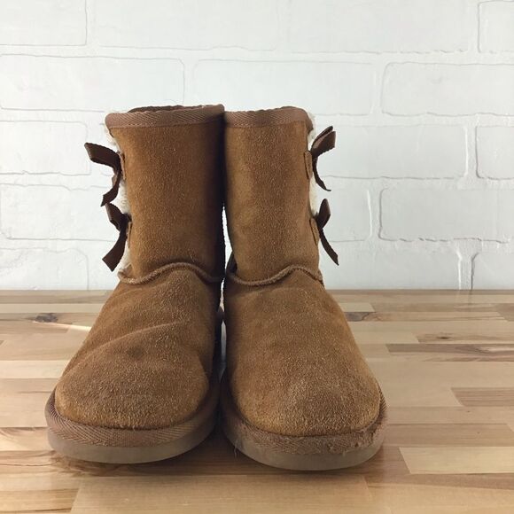 UGG tan suede leather Koolaburra black flat boots sherpa size 4 - Picture 4 of 16